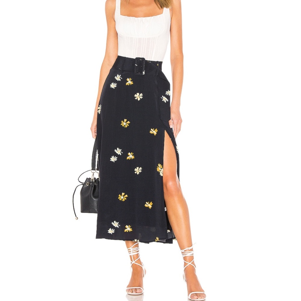 Capulet Devin black floral belted midi skirt